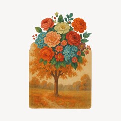 Fototapeta premium Vibrant floral tree illustration