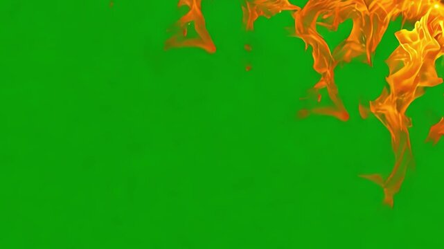 Fiery Flames dancing on green screen with black bar for text overlay during evening