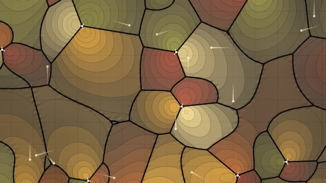 Cellular Coverage Prediction Map With Three-Sector Base Stations and Handover Trails, Seamless Loop in vibrant amber tones