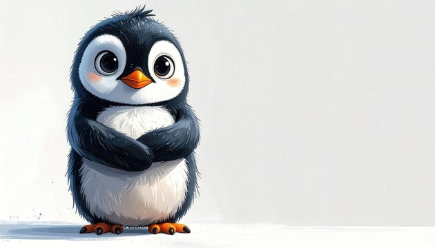 Cute Cartoon Penguin with Crossed Flippers and Stubborn Expression