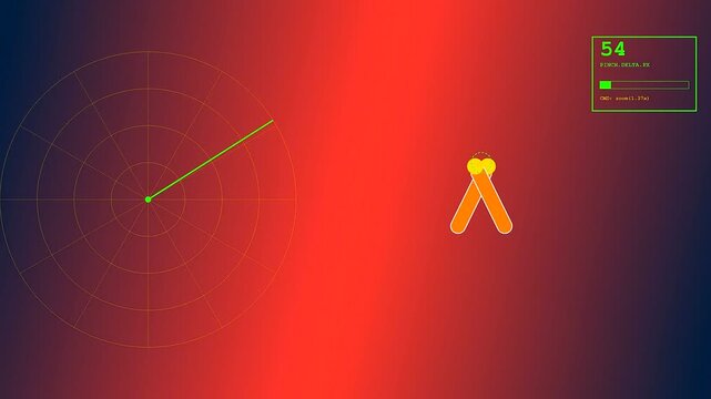 Gesture programming interface showing orange haptic pointers moving across a circular radar grid display with glowing red gradient lighting on a dark digital computer monitor screen