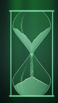 Falling sand grains inside an hourglass forming a cone pile abstract seamless loop in soft jade tones vertical 9:16
