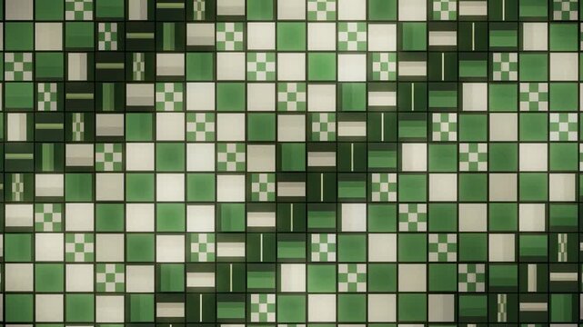 Japanese Ichimatsu Checkered Pattern Tiles Flipping in Rhythmic Waves Seamless Loop in rich matcha tones