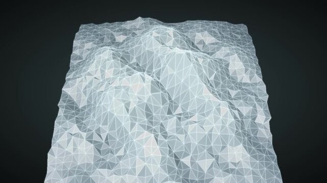 Rotating Low Poly Crystalline Terrain Mesh With Glowing Wireframe Edges Abstract Background Seamless Loop in calm black tones