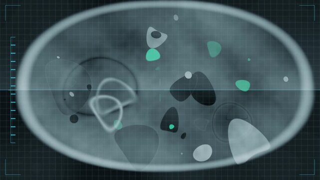 Abstract MRI Slice Scan Seamless Loop, Tomographic Cross Sections With Pseudo Color Medical Imaging Overlay in deep teal tones