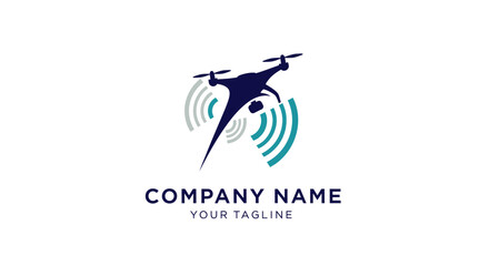 Fototapeta premium Modern drone logo design with radar waves and company branding.