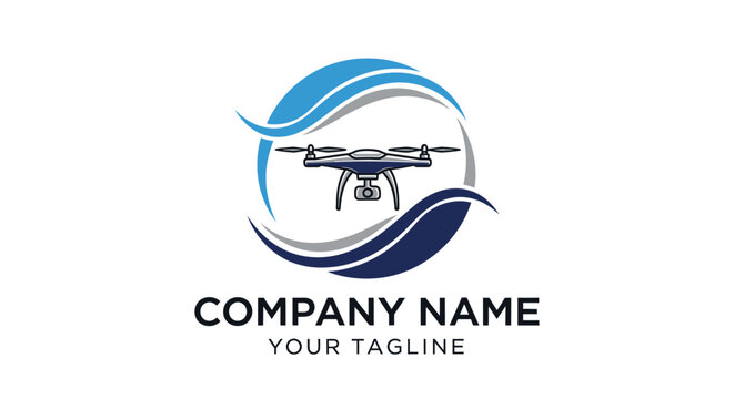 Modern drone logo design with abstract wave elements for business branding.