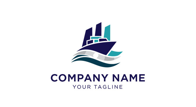 Modern abstract ship logo design with wave and company name.