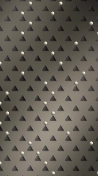 Balls Bouncing Down A Staggered Cone Peg Board With Mechanical Impact Rings, Seamless Loop in vibrant oatmeal tones vertical 9:16