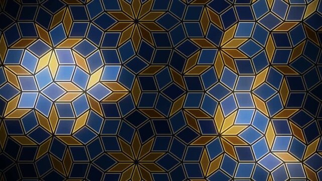 Penrose Aperiodic Rhombus Tiling Geometric Mosaic Background Seamless Loop in cool navy tones