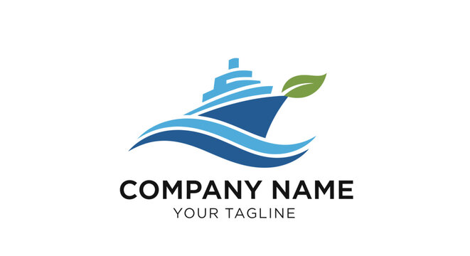 Modern ship and leaf logo design for maritime business branding.