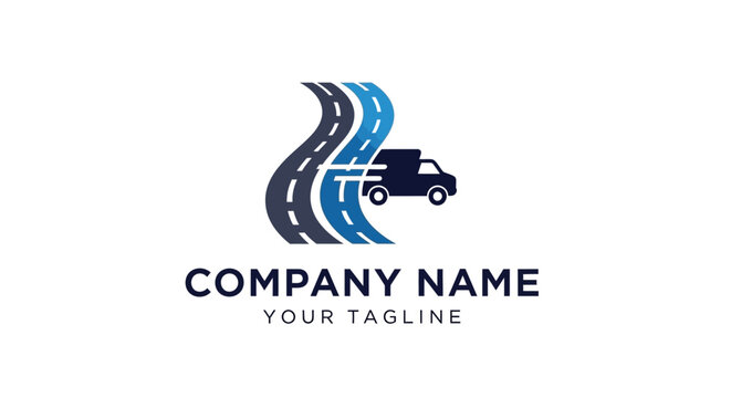 Modern car logo design with road and motion wave elements.