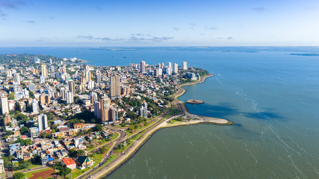Aerial View of Posadas Waterfront and Andresito Monument