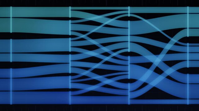 Abstract Sankey Diagram Ribbons Branching Between Layered Nodes Data Flow Visualization Seamless Loop in calm navy tones