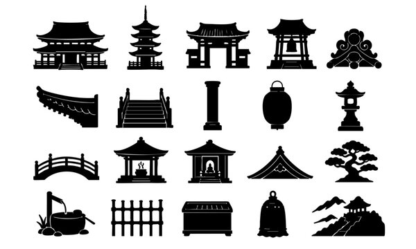 Japanese Buddhist temple architecture icons