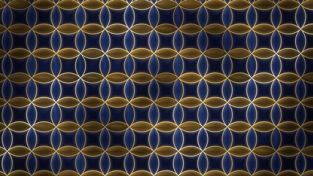 Shippo seven treasures Japanese traditional pattern interlocking circles gold cloisonne background seamless loop in deep indigo tones