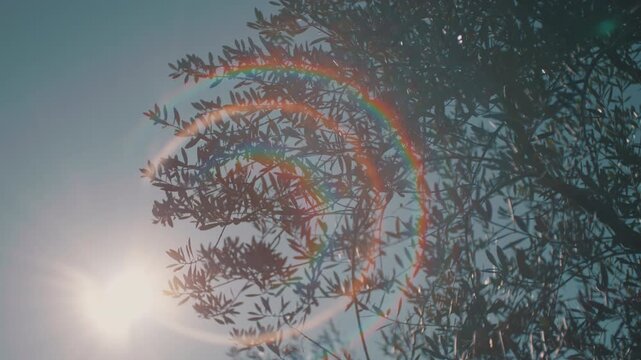 Backlit olive branches in Shodoshima Island in Kagawa Prefecture in Japan, Nostalgic negative film look