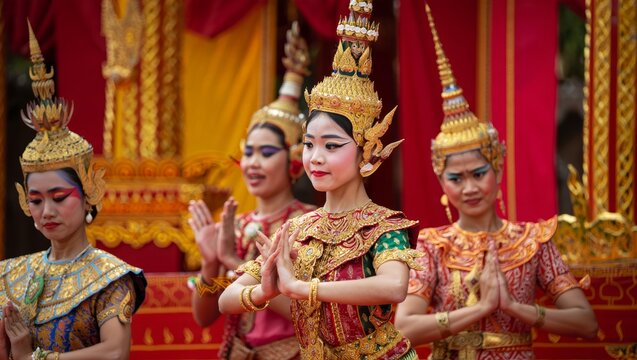 Traditional Thai Dancers in Elaborate Costumes