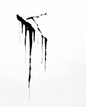 Sumi-e ink wash icicles hanging from a branch / Japanese ink art

