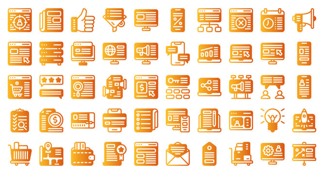 Digital marketing set icons. Set icon in flat gradient style. Digital marketing symbols. Vector illustration