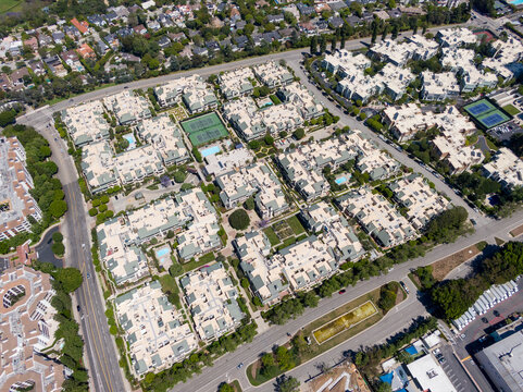 Aerial View of Gated Luxury Condominium Complex in Century City
