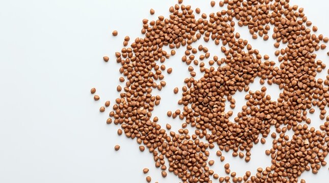 Top View Scattered Buckwheat Groats Food Texture With Blank Copy Space On White Background buckwheat grain groats scattered texture food background white topview copyspace natural healthy organic