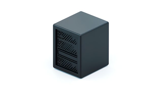 Server rack 3D icon isolated on white background, data center storage and cloud computing or technology infrastructure concept graphic