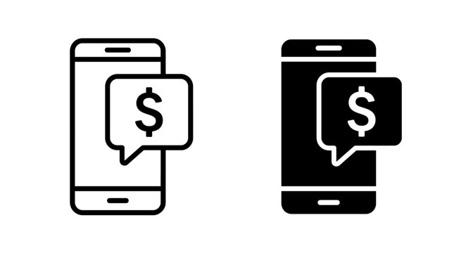 Two icons of a smartphone displaying a dollar sign in a speech bubble, representing mobile payments and financial transactions.