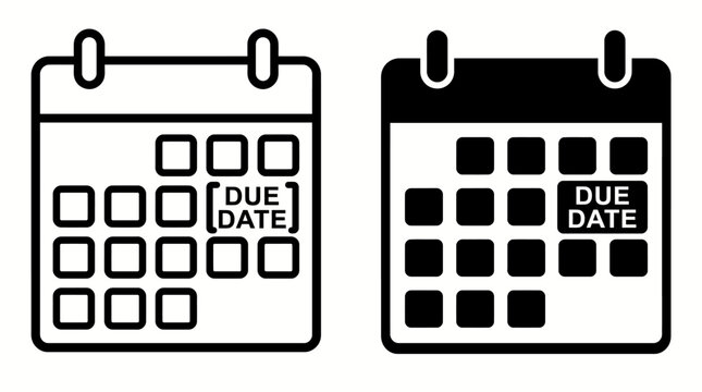 Two calendar icons, one outlined and one filled, both showing a due date marked on a specific day.