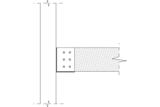 Technical structural engineering drawing showing a cross-section detail of a steel column and beam connection with a bolted end plate and a hatched beam profile.