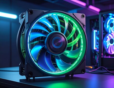 Colorful RGB desktop computer cooling fan closeup