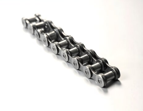 Complete bicycle chain segment on white.