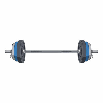 A vector illustration of a heavy barbell with blue and grey weight plates isolated on white.