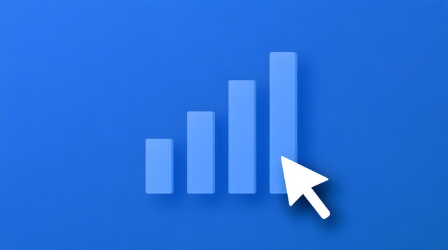 Blue bar chart overlay with cursor arrow and business growth or connection 