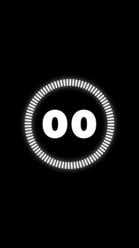 Minimalist vertical countdown timer from 04 to 00 with a glowing white circular progress indicator on a black background for social media reels and video intros