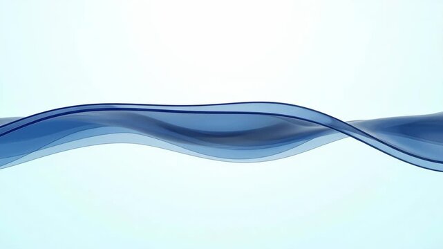 A minimalist background featuring a smooth, flowing dark blue liquid wave or glossy ribbon traversing horizontally across a crisp white backdrop. Excellent for corporate header designs, medical and he