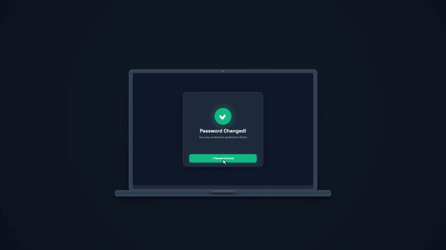 Laptop Password Update Interface Animation with Success Confirmation Message and Dark Mode Minimal Design 4K