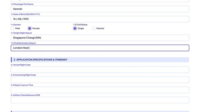 Transit Permit Online Application Form Visual Airport Transit Clearance Screen UI Graphic
