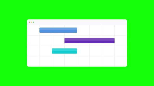 Timeline Gantt Chart Animation on Green Screen Background.