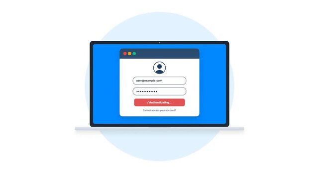 Account Login Authorization Interface UI Animation Red Blue Laptop Screen Flat Vector Design