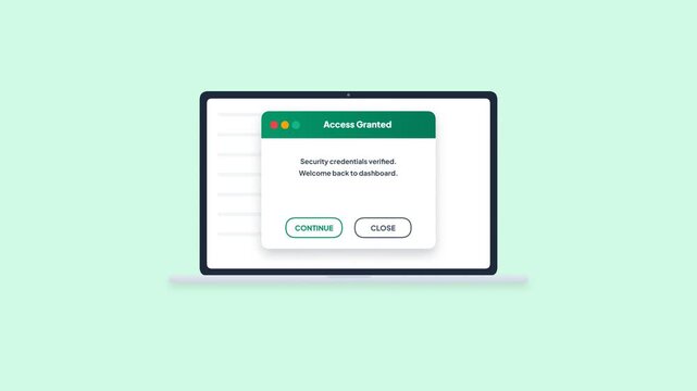 Access Granted Security Verification Pop Up Dialog UI Visual for Dashboard Login Success