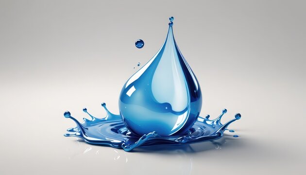 Clear Blue Water Droplet Splash on Smooth Surface in Studio Lighting