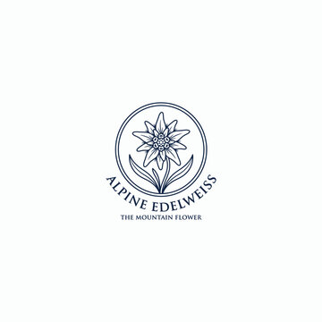 Minimalist Alpine Edelweiss Flower Logo Emblem