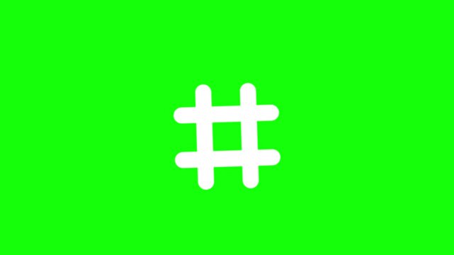 White Hand Drawn Hashtag Symbol Animation on Green Screen Background.