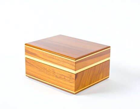 Rectangular wooden cigar humidor with elegant gold trim.