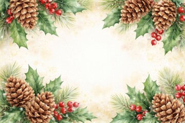 Fototapeta premium Festive pine cone border design.