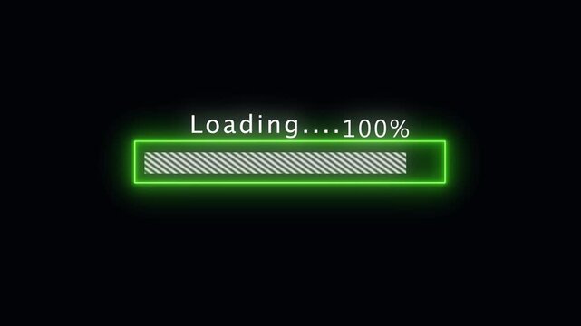 Green neon loading bar with 47 percent progress on a black background percentage