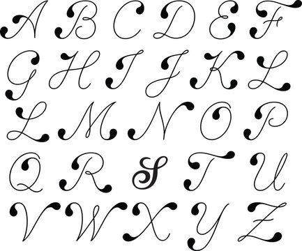 Vintage Cursive Script Capital Letters Monogram Alphabet Vector