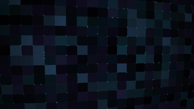 Abstract digital background with dark blue square tiles and glowing light points