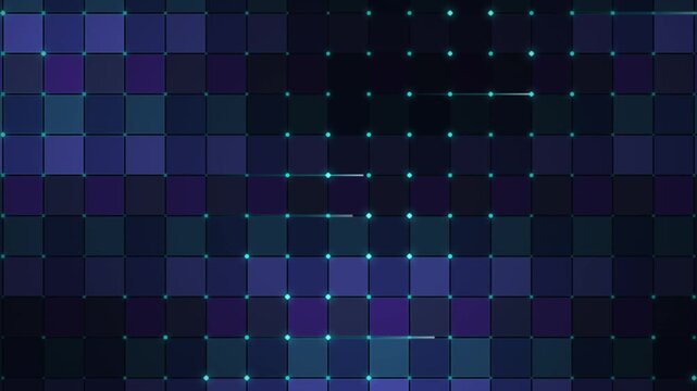 Abstract digital background with glowing blue square tiles and light nodes
